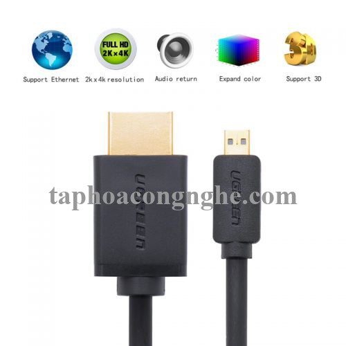 Ugreen 30104 3M màu Đen Cáp chuyển đổi Micro HDMI sang HDMI thuần đồng HD127 30030104